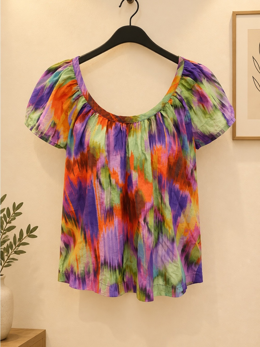 Olivaceous Multicolor Brushstroke Off-Shoulder Top